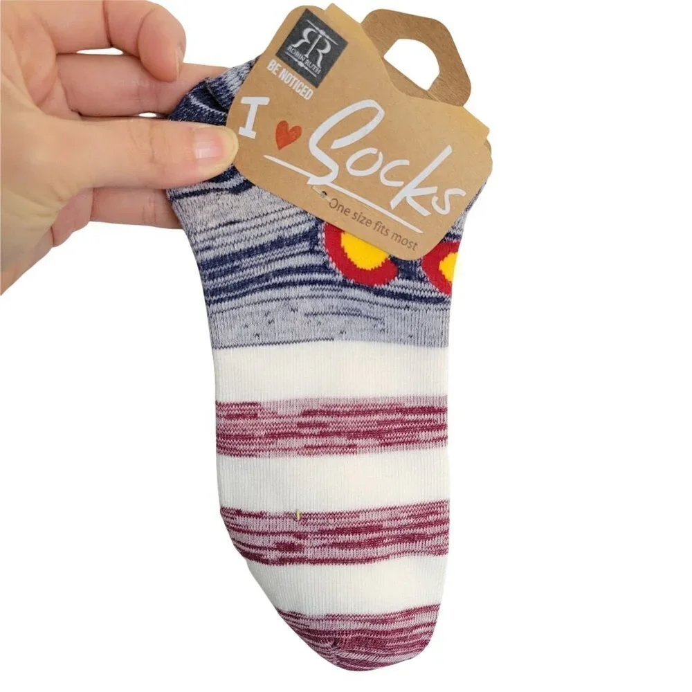 NEW Robin Ruth I Love Socks Striped American Flag Ankle Socks One Size Fits Most
